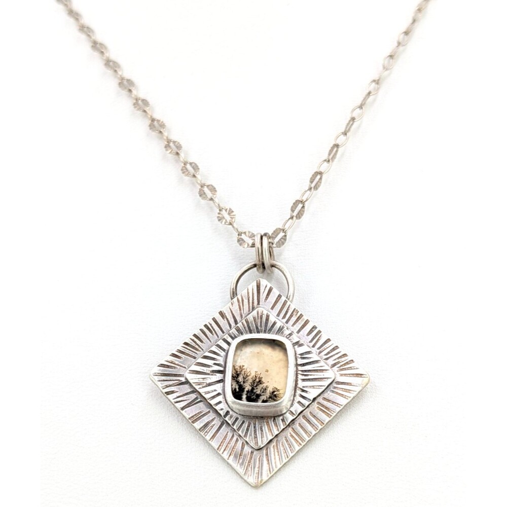 Fruition Dendritic Agate Necklace Sterling Silver Signed Artisan Pendant 17 Inch